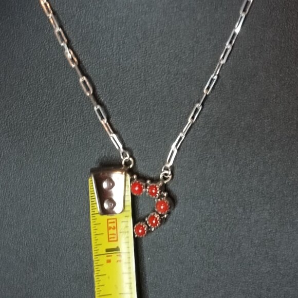 Heart Shaped Red Coral Pendant Necklace on Sterling Silver Chain Adjustable 9.5g - Picture 3 of 7